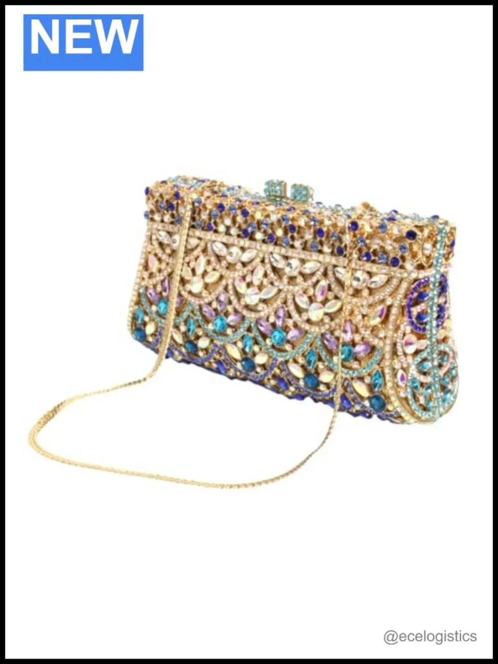 Luxury Rhinestones Evening Bag Clutch Purse with Detachable Chain